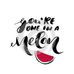 You're a one in a melon - freehand ink inspirational romantic quote