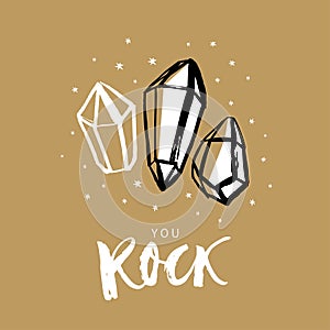You Rock! Valentines day calligraphy gift card. Diamonds and sta