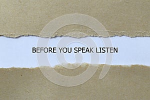 before you speak listen on white paper