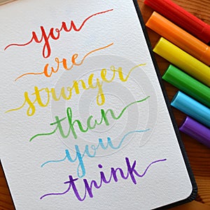 YOU ARE STRONGER THAN YOU THINK hand-lettered in notebook photo