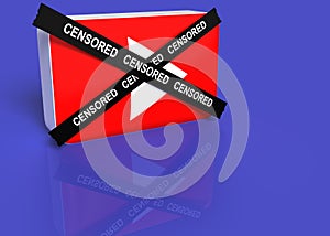 You tube logo with a black cross with the word censored photo