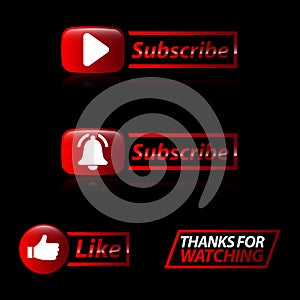 You tube video channel player. Vlog or video blogging or video channel buttons set. Vector illustration. Flat Social Media