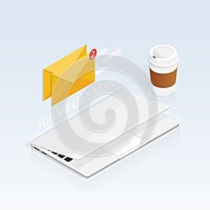You`ve got mail,isometric Email laptop notifications vector