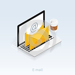 You`ve got mail,isometric Email laptop notifications vector