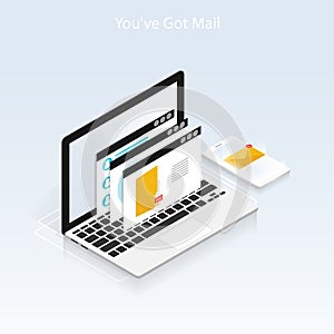 You`ve got mail,isometric Email laptop notifications vector
