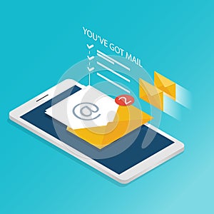 You`ve got mail,isometric Email smartphone notifications application vector