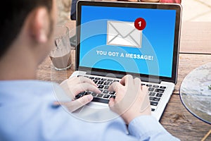 You`ve got a mail message on laptop screen concept