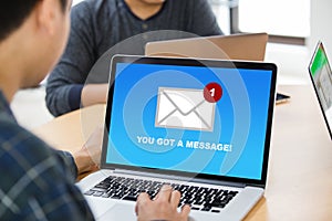 You`ve got a mail message on laptop screen concept