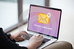You`ve got a mail message on laptop screen concept