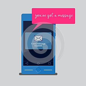 You`ve got a message.Smartphone receive text message.