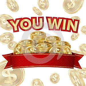 You Win Screen Isolated Vector. ackground For Online Casino, Gambling Club, Poker, Billboard.