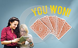 You Won Message Playing Cards Concept