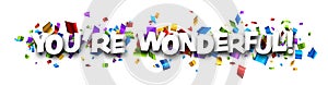 You are wonderful sign over colorful cut out ribbon confetti background