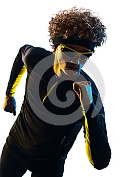 Youg runner jogger running jogging man silhouette isolated white background