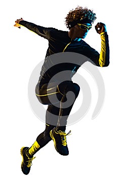 Youg runner jogger running jogging man silhouette isolated white background