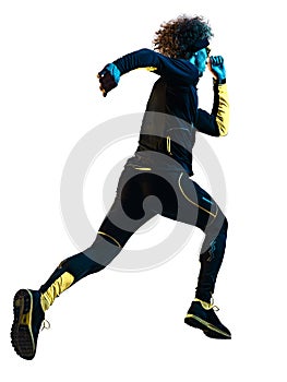 Youg runner jogger running jogging man silhouette isolated white background