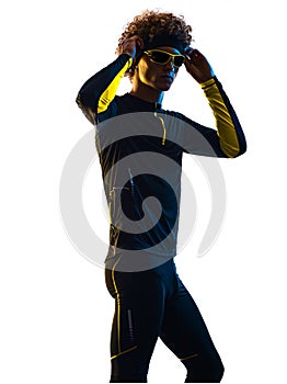 Youg runner jogger running jogging man silhouette isolated white background