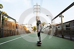 Yougn Girl Skateboard Outdoors Urban Concept