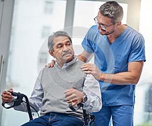 Youll be back on your feet in no time. a nurse helping a senior man with a walker.