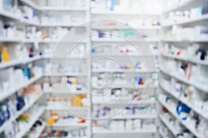 Youll find it in our pharmacy. shelves stocked with various medicinal products in a pharmacy.
