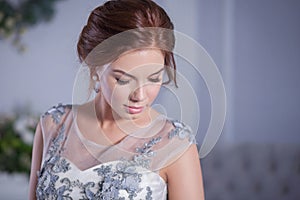 Yound woman wearing blue dress