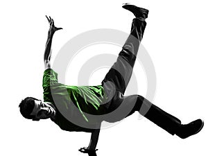 Young acrobatic break dancer breakdancing man silhouette