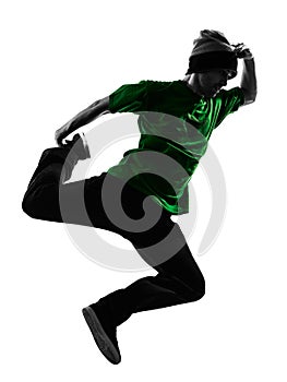 Young acrobatic break dancer breakdancing man silhouette