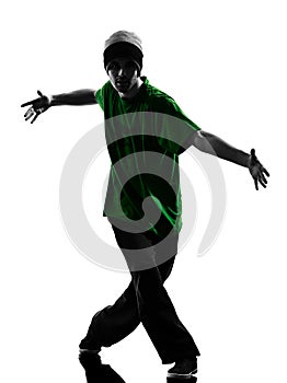 Young acrobatic break dancer breakdancing man silhouette