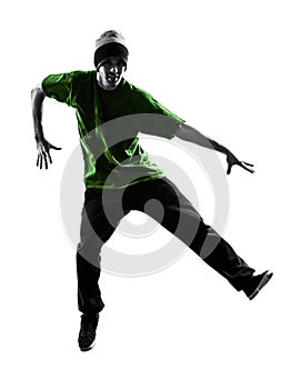 Young acrobatic break dancer breakdancing man silhouette