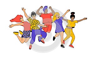 Young Active Happy Jumping People Characters