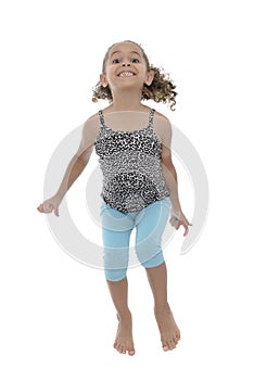 Young Active Joyful Girl Jumping With Joy