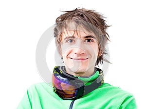 Young active skier with mask