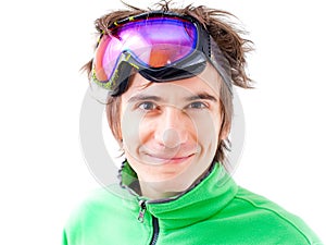 Young active skier with mask