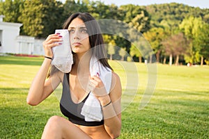 Young active woman doing workout exercise outdoor