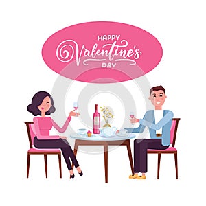 Young adult couple drinking red wine after romantic dinner together in elegant restaurant. Romantic Valentine`s day date
