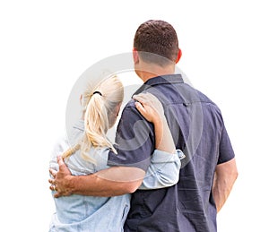 Young Adult Couple Facing Away Isolated On A White Background