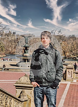Young adult man in central park new york