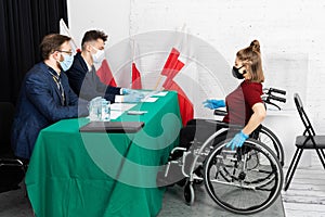 A young adult in a wheelchair came to the polling station to vote for president in the elections in Poland