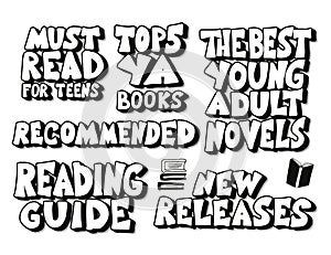 Young adults book phrases set. Vector illustartion photo
