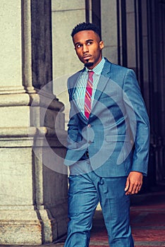 Young African American Businessman with beard working in New York