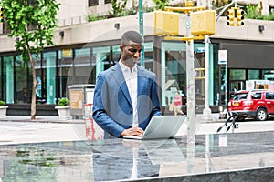 Young African American Businessman traveling, working in New York