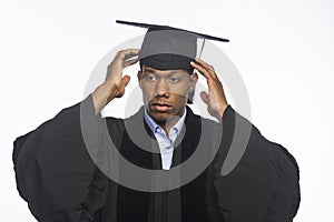 Young African American college graduate, horizontal