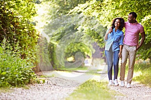 Young African American Couple Walking In Countryside