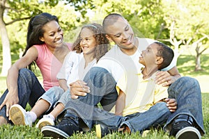 Young African American Family Relaxing In Park