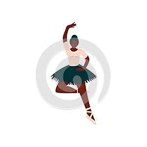 Young African American Female Ballerina Dancing Classical Ballet Dance Vector Illustration