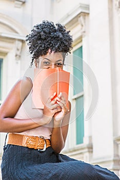 Young African American female college student studying in New Yo