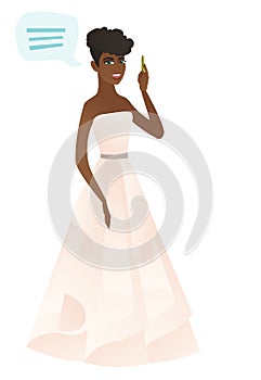 Young african-american fiancee with speech bubble.