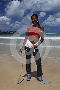 Young African American girl on Caribbean beach