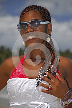 Young African American girl on Caribbean beach