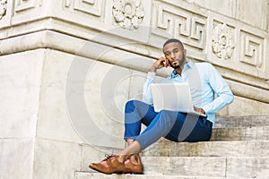 Young African American Man with beard studying in New York